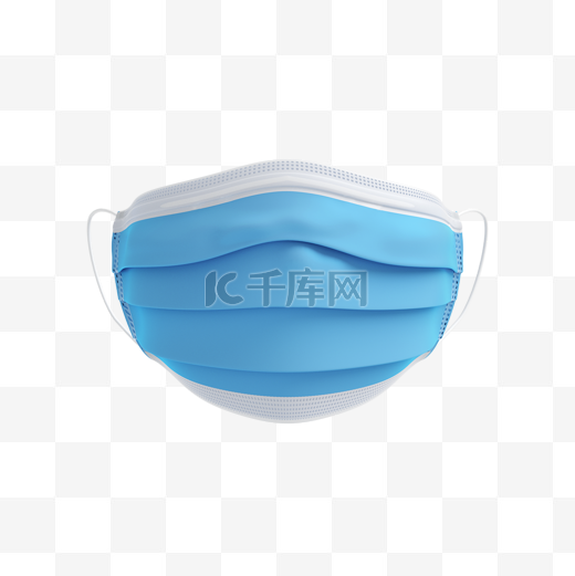 蓝色正面一次性医疗口罩3d元素图片