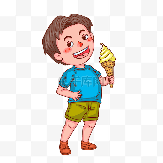 吃冰淇淋小男孩卡通人物图片