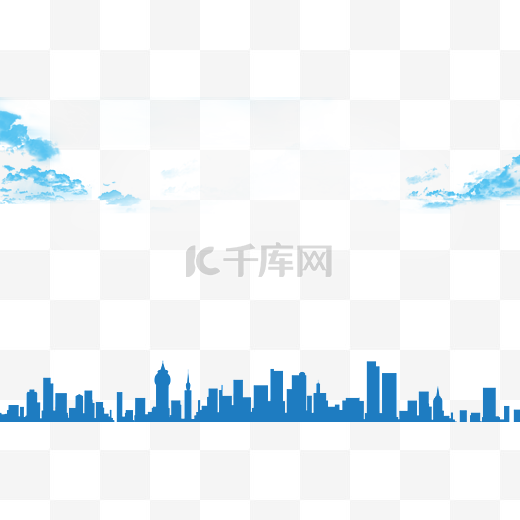 云朵城市剪影蓝色图片