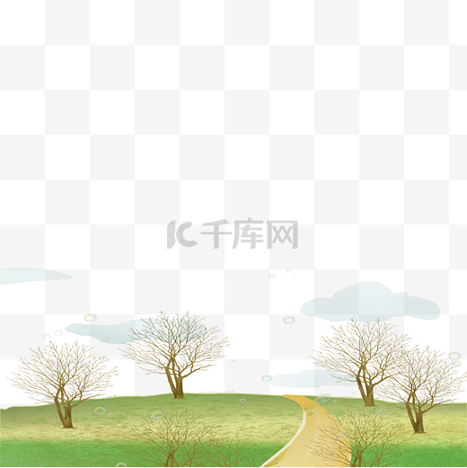 装饰边框春天原野小路风景PNG树图片