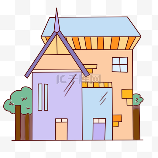 紫色房子卡通屋子图片