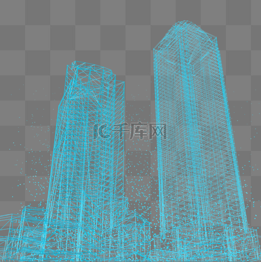 楼空间城市仰视科技智能魔幻数据光点线蓝色粒子图片