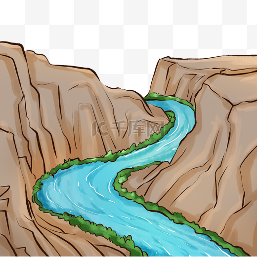郊外山川河流卡通风景图片