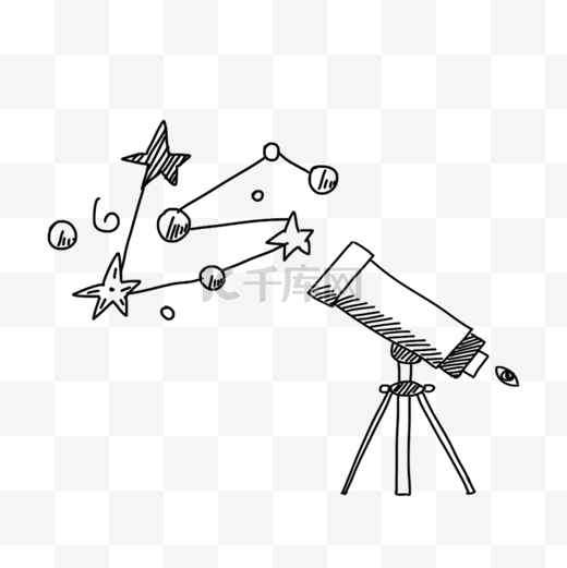 手绘黑色线描天文望远镜可爱卡通图片