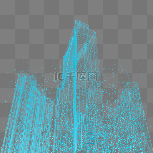 楼空间城市仰视科技数据光点线蓝色粒子现代图片