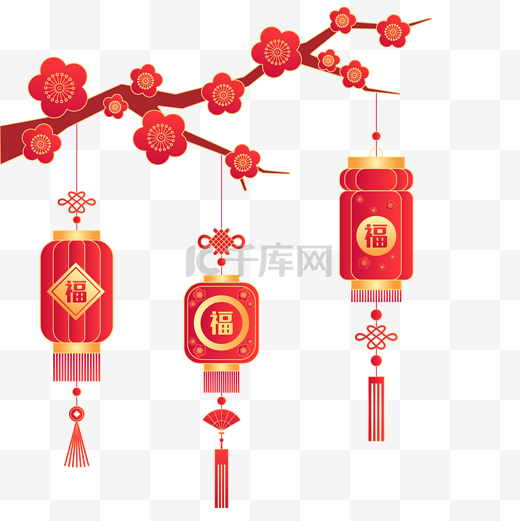 新年春节灯笼树枝吊饰图片