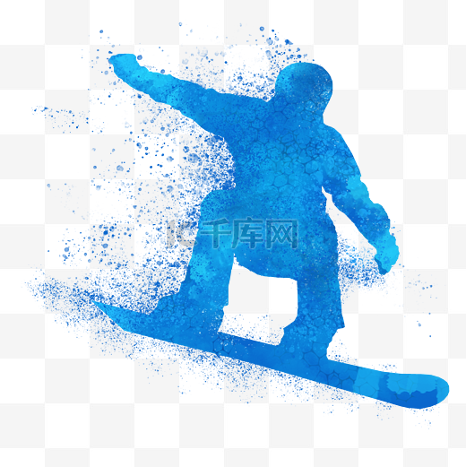 蓝色滑雪人影剪影图片