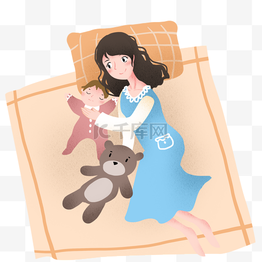 母亲节睡觉母子插画图片
