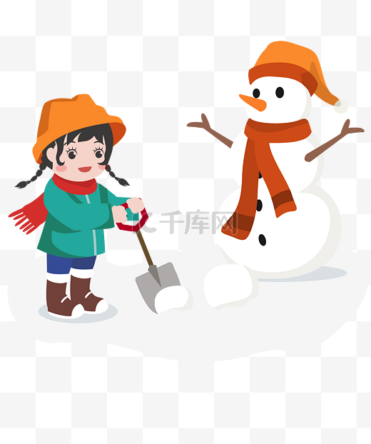 冬季卡通女孩子堆雪人图片