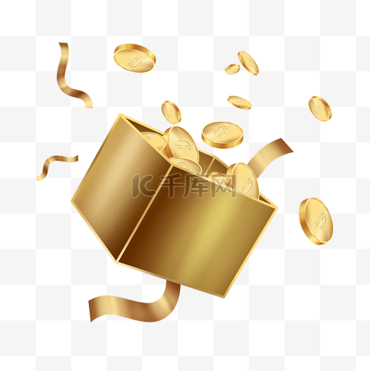 金色金币礼盒元素插画图片