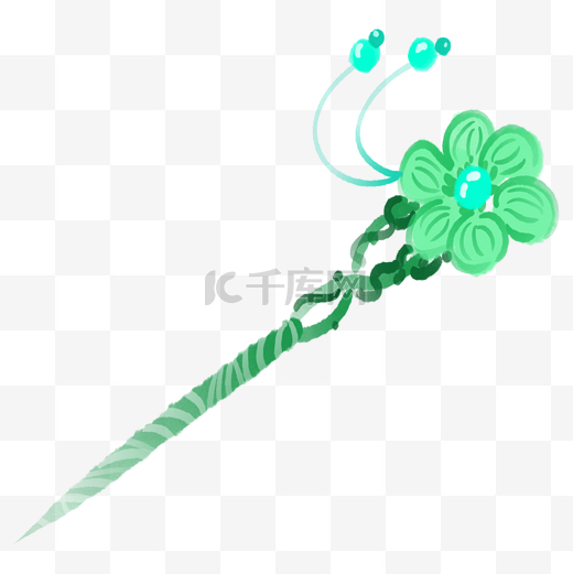 古典绿色玉簪子插画图片