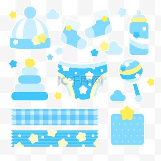 可爱清新蓝白黄色婴儿主题贴纸装饰图片