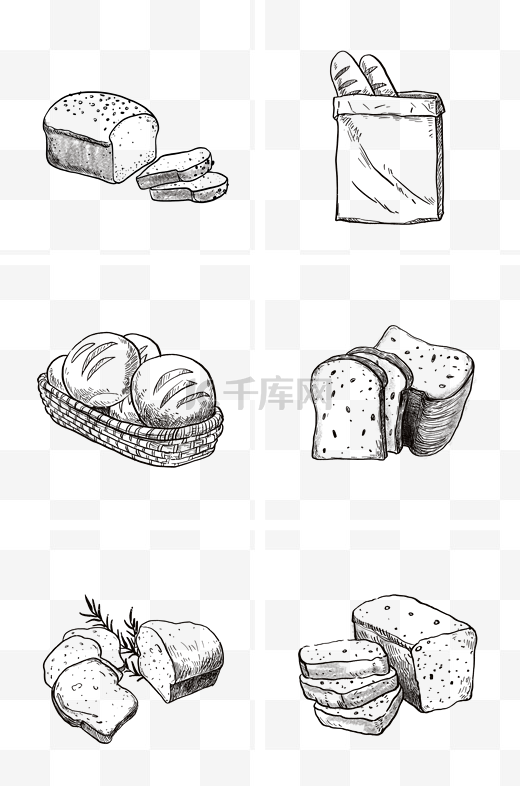 黑白线稿面包组图2图片