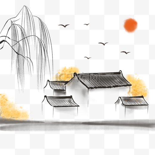 中国风水墨房子图片