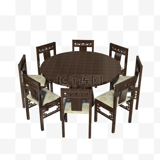 中式实木圆桌椅子图片