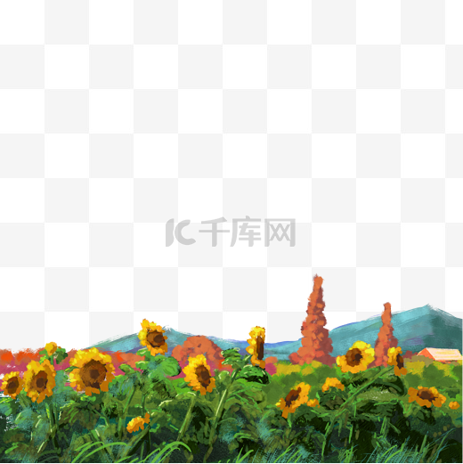 油画风景油画背景向日葵唯美插画图片