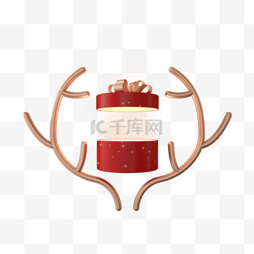 立体圣诞节礼盒麋鹿鹿角礼物元素图片