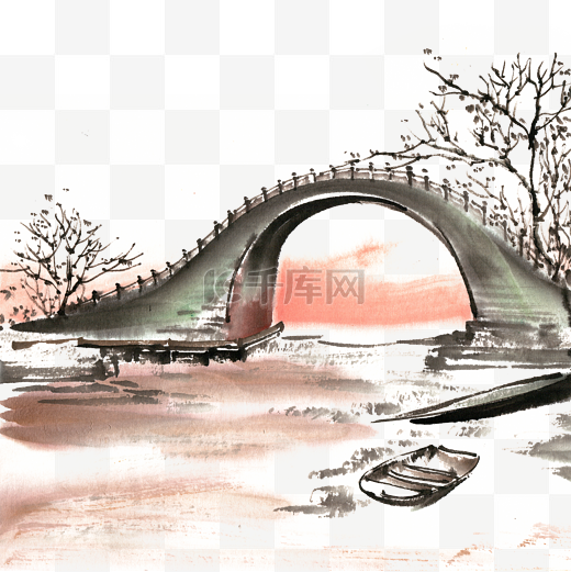 中国风夕阳下的桥图片