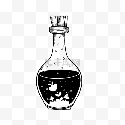 手绘风格黑白玻璃瓶艺术线条图片
