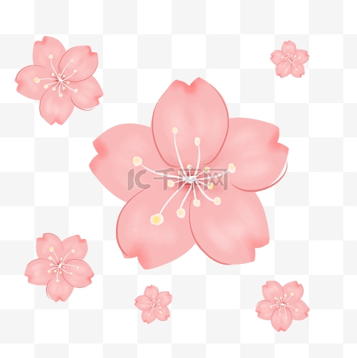 简约粉色樱花插画海报免抠元素图片