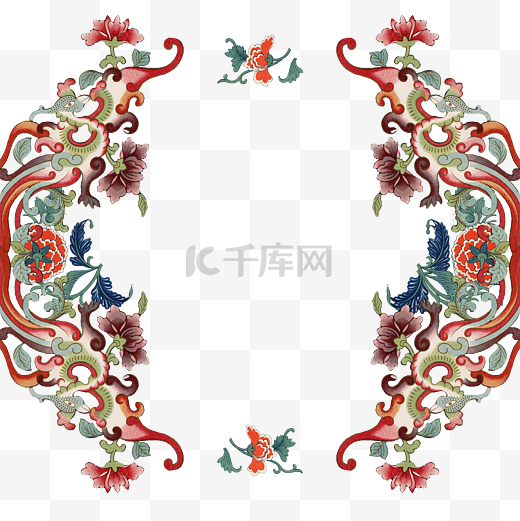 中式装饰纹饰凤凰牡丹对称图片
