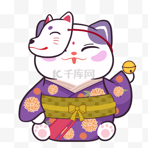 戴面具日本和服招财猫图片