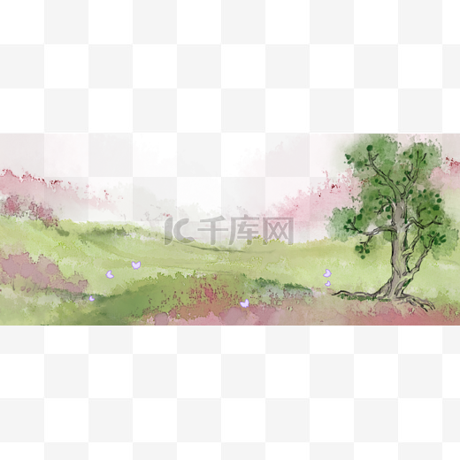 绿野春山水墨画古风山水PNG素材图片