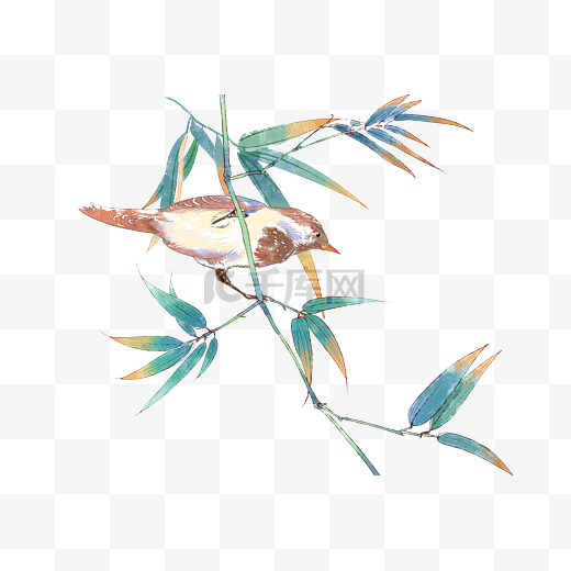 竹子鱼鸟水墨画图片