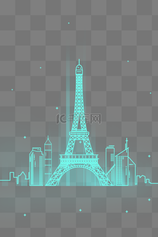 扁平线条法国巴黎埃菲尔铁塔城市夜景图片