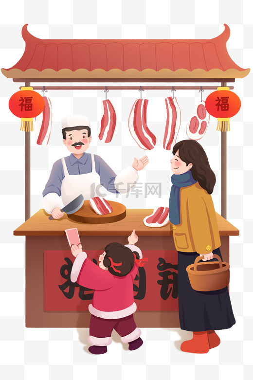 新年春节牛年2021大年三十买肉的人物图片