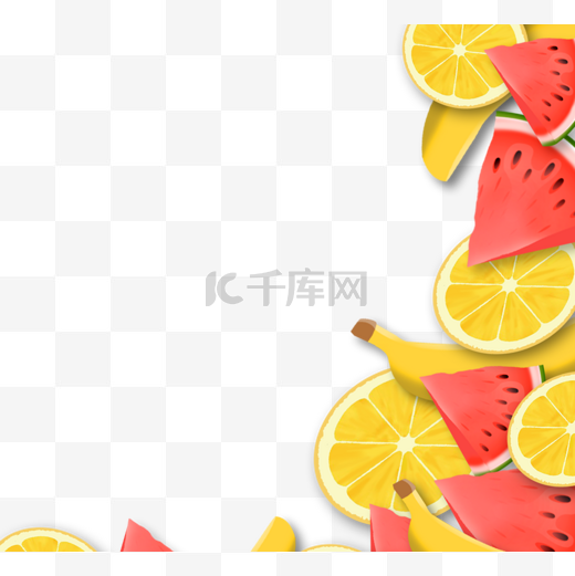 夏季夏天绿色菠萝黄色柠檬红色西瓜水果组合图片