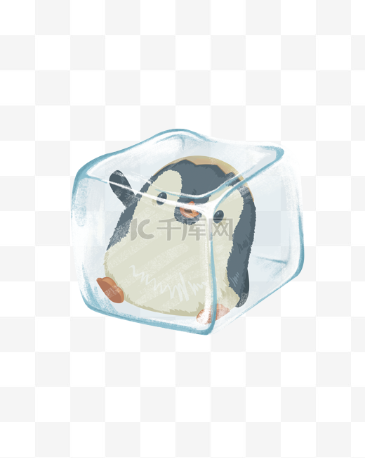 夏日结冰的小企鹅图片