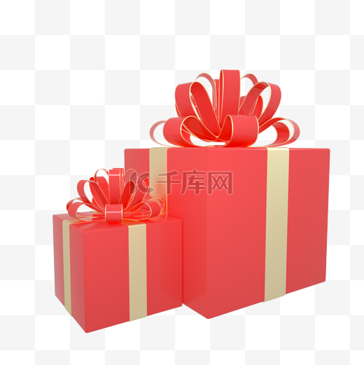 C4D红金色立体礼盒礼物512母亲节礼盒免抠图元素图片