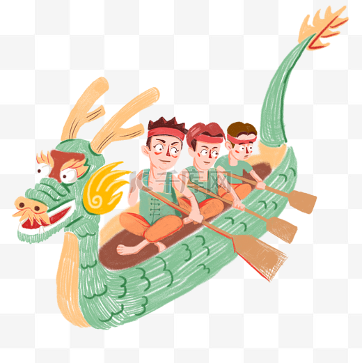 端午节划龙舟吃粽子比赛免抠人物素材图片
