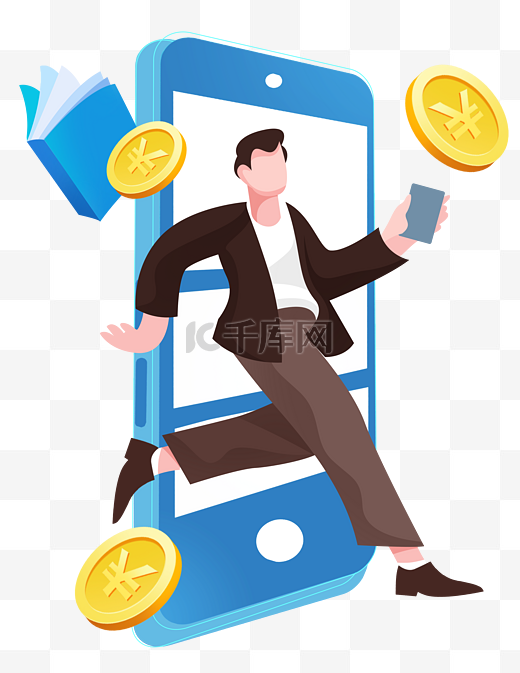 商务金融科技手机金币扁平图片