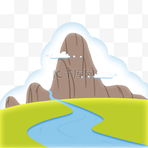可爱卡通山脉河流图片