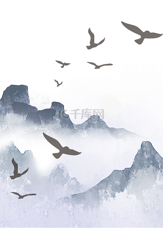 中式山水灰色水墨装饰画图片