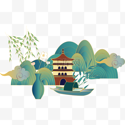 国潮清明节山水装饰图片