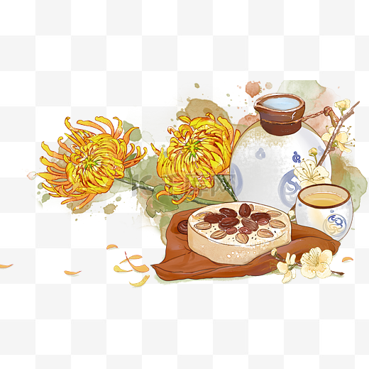 重阳节重阳糕酒酒壶菊花图片