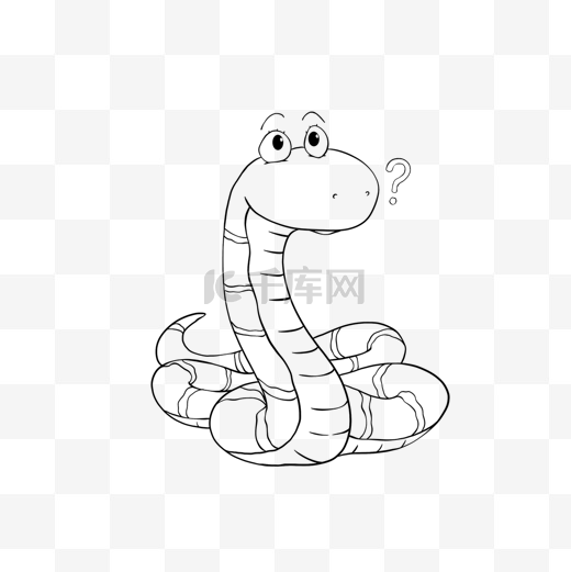 snake clipart black and white 卡通线稿问号小蛇图片