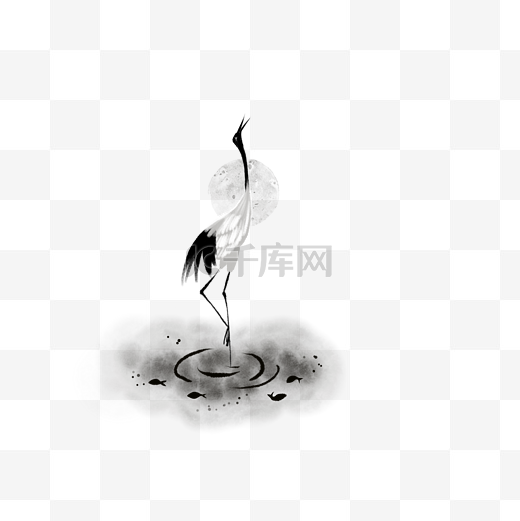 清明节黑白色系气水墨静默仙鹤手绘图图片