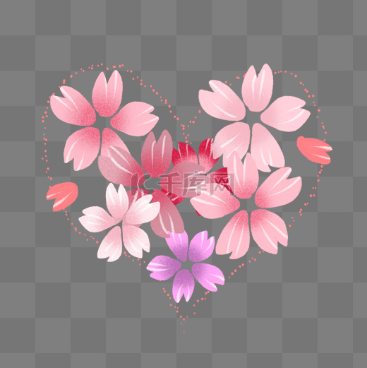 心形的樱花花束插画图片