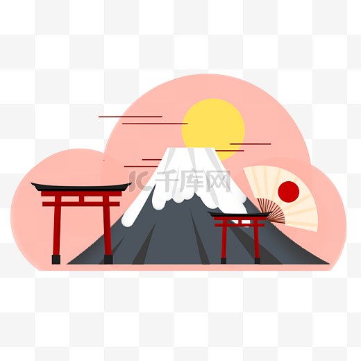 环球旅行日本地标富士山鸟居插画图片
