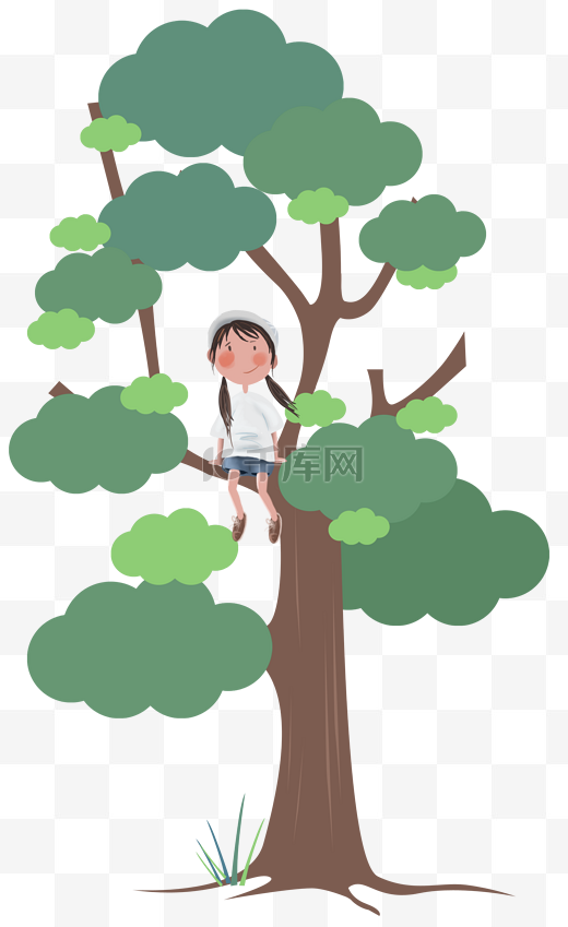坐在树上的小朋友图片