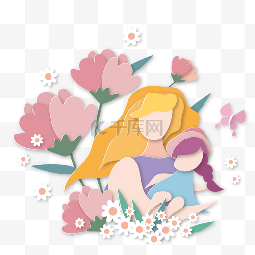 母亲节花卉人物插图剪纸图片