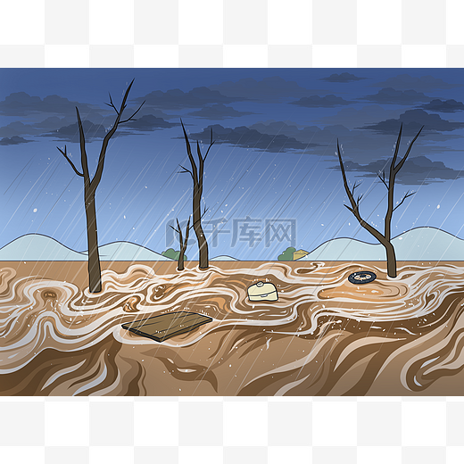 洪水洪涝卡通手绘图片
