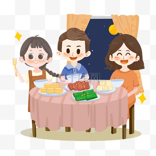 中秋节回家和父母吃团圆饭PNG素材图片