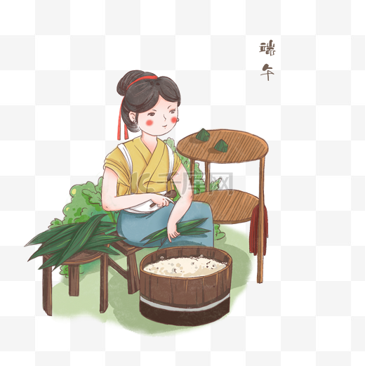 复古风包粽子的汉服人物组合图片