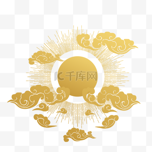 创意金色渐变豪华云朵图案古典云朵太阳光辉光插画图片