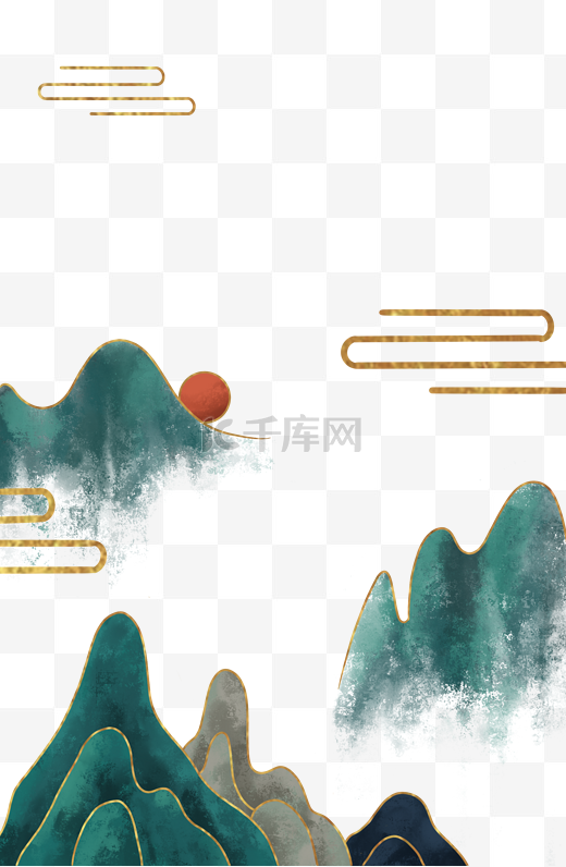 中国风绿金山水边框图片